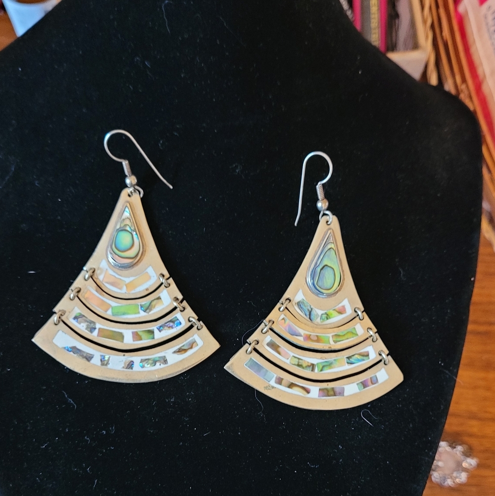 Mexican Sterling Silver Abalone Shell pierced earrings